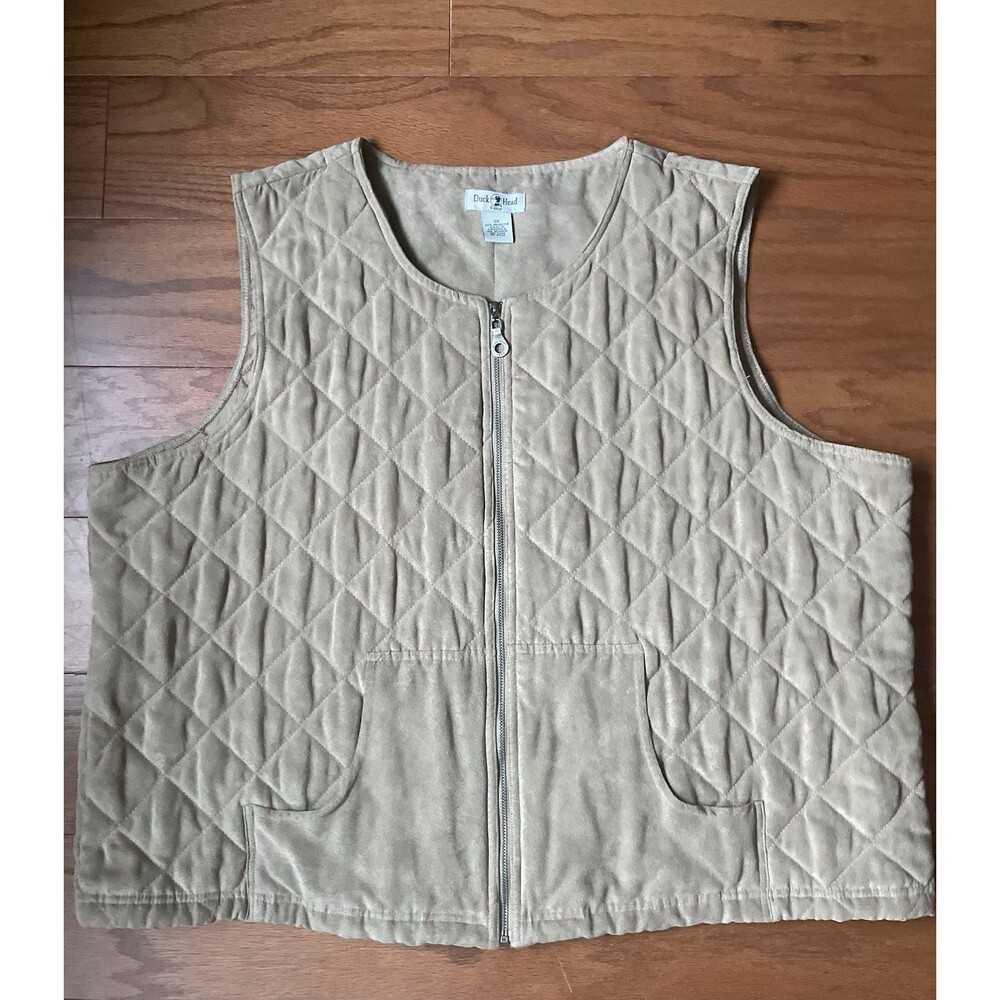 Duck‎ Head Women's Quilted Vest, Size 2X Tan Full Zip-up Excellent Condition